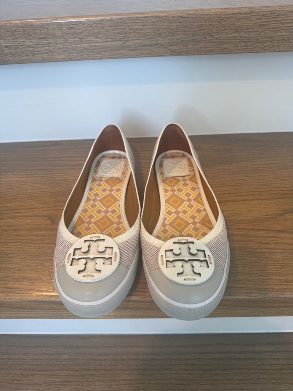 Tory Burch Channing Beige Slip on Sneakers Ballet Flats Canvas Shoes Women 8.5M